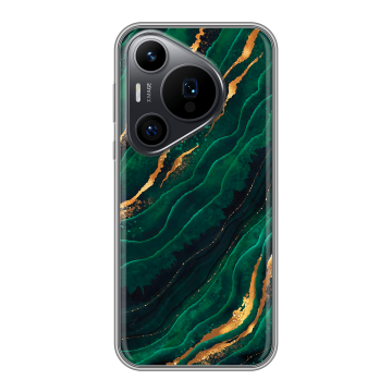 Силиконовый чехол на Huawei Pura 70 Pro с принтом Мрамор зеленое золото