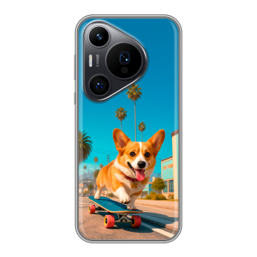 Силиконовый чехол на Huawei Pura 70 Pro с принтом Корги на скейте Силиконовый чехол на Huawei Pura 70 Pro с принтом Корги на скейте