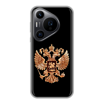 Силиконовый чехол на Huawei Pura 70 Pro с принтом Герб России золотой Силиконовый чехол на Huawei Pura 70 Pro с принтом Герб России золотой