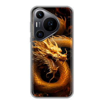Силиконовый чехол на Huawei Pura 70 Pro с принтом Золотой дракон Силиконовый чехол на Huawei Pura 70 Pro с принтом Золотой дракон