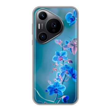 Силиконовый чехол на Huawei Pura 70 Pro с принтом Голубые цветы Силиконовый чехол на Huawei Pura 70 Pro с принтом Голубые цветы