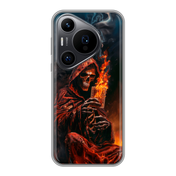 Силиконовый чехол на Huawei Pura 70 Pro с принтом Скелет и карты Силиконовый чехол на Huawei Pura 70 Pro с принтом Скелет и карты