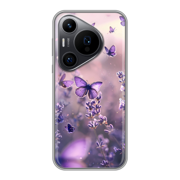 Силиконовый чехол на Huawei Pura 70 Pro с принтом бабочки и лаванда