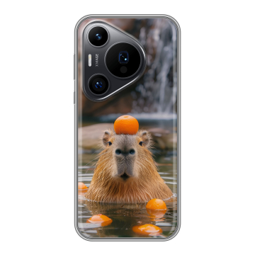 Силиконовый чехол на Huawei Pura 70 Pro с принтом Капибара с апельсином Силиконовый чехол на Huawei Pura 70 Pro с принтом Капибара с апельсином