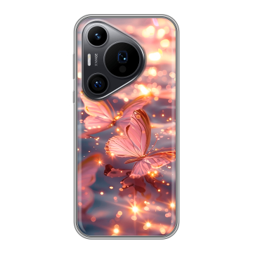 Силиконовый чехол на Huawei Pura 70 Pro с принтом бабочки розовые