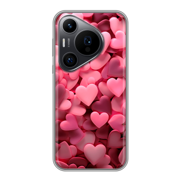 Силиконовый чехол на Huawei Pura 70 Pro с принтом розовые сердечки Силиконовый чехол на Huawei Pura 70 Pro с принтом розовые сердечки