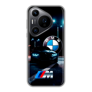 Силиконовый чехол на Huawei Pura 70 Pro с принтом БМВ BMW Силиконовый чехол на Huawei Pura 70 Pro с принтом БМВ BMW