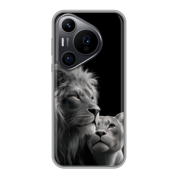 Силиконовый чехол на Huawei Pura 70 Pro с принтом Лев кошки