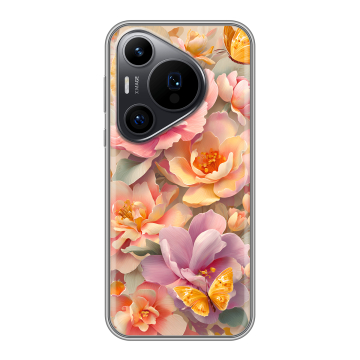 Силиконовый чехол на Huawei Pura 70 Pro с принтом Цветы и бабочки