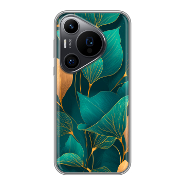Силиконовый чехол на Huawei Pura 70 Pro с принтом Листья и золото