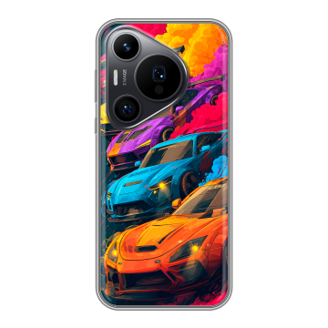 Силиконовый чехол на Huawei Pura 70 Pro с принтом Тачки
