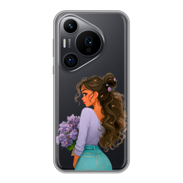 Силиконовый чехол на Huawei Pura 70 Pro с принтом девушка цветы