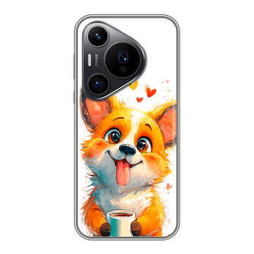 Силиконовый чехол на Huawei Pura 70 Pro с принтом корги Силиконовый чехол на Huawei Pura 70 Pro с принтом корги