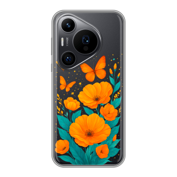 Силиконовый чехол на Huawei Pura 70 Pro с принтом цветы бабочки