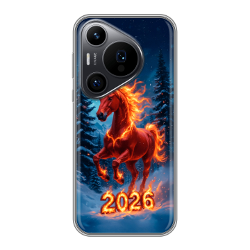 Силиконовый чехол на Huawei Pura 70 Pro с принтом Новый год коня