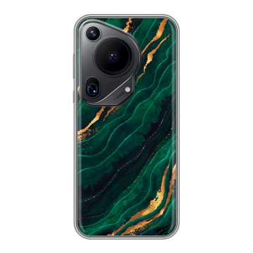Силиконовый чехол на Huawei Pura 70 Ultra с принтом Мрамор зеленое золото