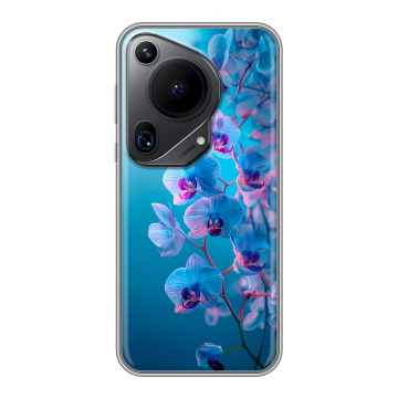 Силиконовый чехол на Huawei Pura 70 Ultra с принтом голубые орхидеи