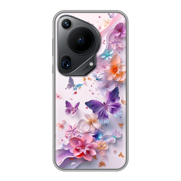 Силиконовый чехол на Huawei Pura 70 Ultra с принтом цветы бабочки