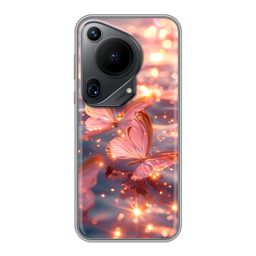 Силиконовый чехол на Huawei Pura 70 Ultra с принтом бабочки розовые