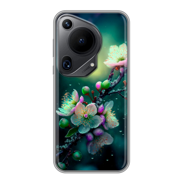 Силиконовый чехол на Huawei Pura 70 Ultra с принтом Цветы и мрамор