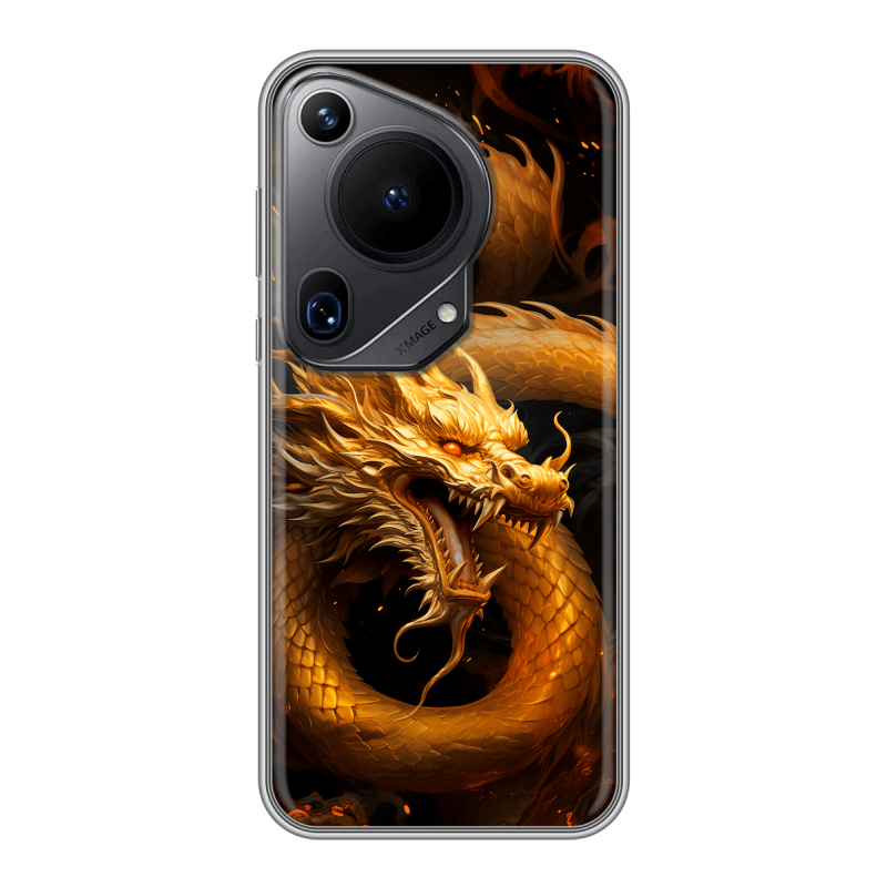 Силиконовый чехол на Huawei Pura 70 Ultra с принтом Золотой дракон Силиконовый чехол на Huawei Pura 70 Ultra с принтом Золотой дракон