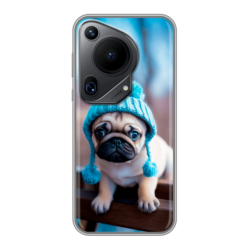 Силиконовый чехол на Huawei Pura 70 Ultra с принтом Мопс в шапке Силиконовый чехол на Huawei Pura 70 Ultra с принтом Мопс в шапке