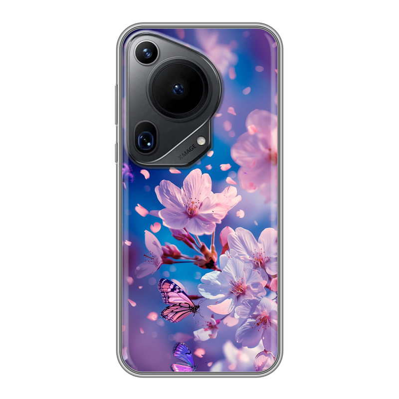Силиконовый чехол на Huawei Pura 70 Ultra с принтом цветы бабочки Силиконовый чехол на Huawei Pura 70 Ultra с принтом цветы бабочки