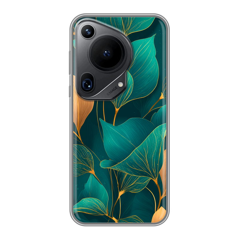 Силиконовый чехол на Huawei Pura 70 Ultra с принтом Листья и золото Силиконовый чехол на Huawei Pura 70 Ultra с принтом Листья и золото