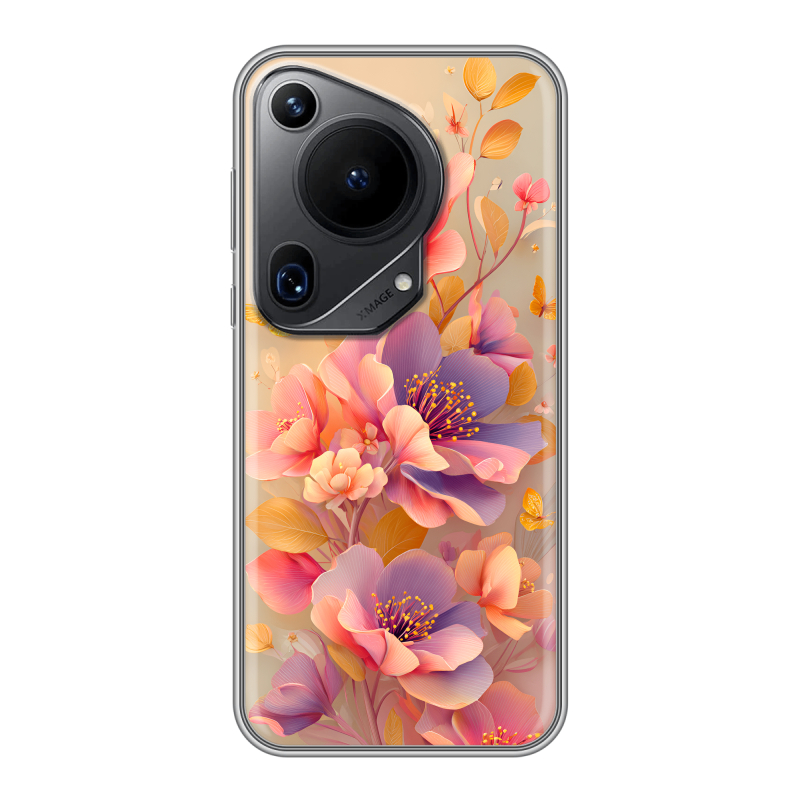Силиконовый чехол на Huawei Pura 70 Ultra с принтом Цветы и бабочки Силиконовый чехол на Huawei Pura 70 Ultra с принтом Цветы и бабочки