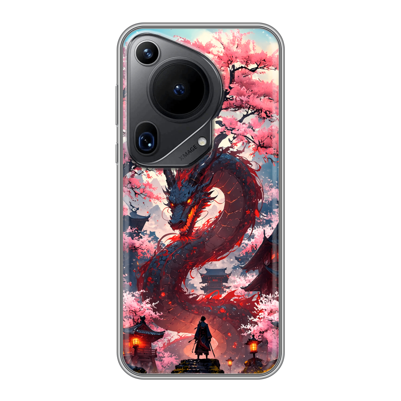 Силиконовый чехол на Huawei Pura 70 Ultra с принтом Дракон Японский Силиконовый чехол на Huawei Pura 70 Ultra с принтом Дракон Японский