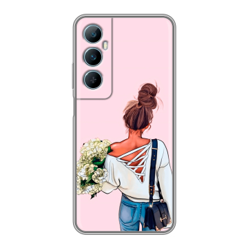 Силиконовый чехол на Realme C65 с принтом Девушка и букет Силиконовый чехол на Realme C65 с принтом Девушка и букет