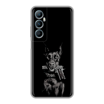 Силиконовый чехол на Realme C65 с принтом Доберман и пистолет Силиконовый чехол на Realme C65 с принтом Доберман и пистолет