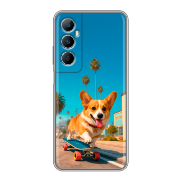Силиконовый чехол на Realme C65 с принтом Корги на скейте Силиконовый чехол на Realme C65 с принтом Корги на скейте