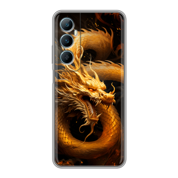 Силиконовый чехол на Realme C65 с принтом Золотой дракон