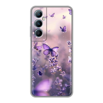 Силиконовый чехол на Realme C65 с принтом бабочки и лаванда Силиконовый чехол на Realme C65 с принтом бабочки и лаванда