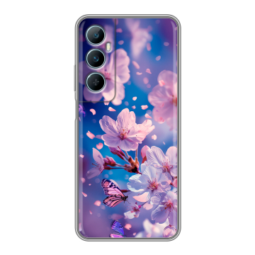 Силиконовый чехол на Realme C65 с принтом цветы бабочки
