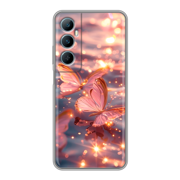 Силиконовый чехол на Realme C65 с принтом бабочки розовые Силиконовый чехол на Realme C65 с принтом бабочки розовые