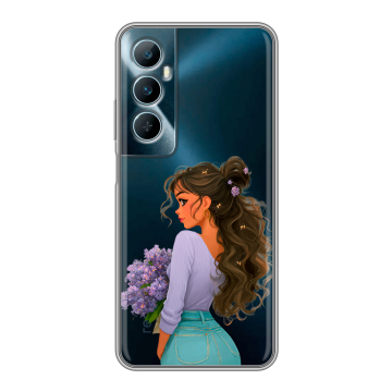Силиконовый чехол на Realme C65 с принтом девушка цветы