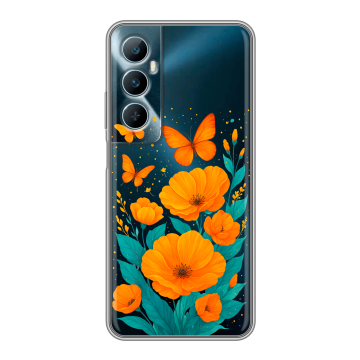 Силиконовый чехол на Realme C65 с принтом цветы бабочки