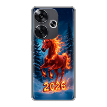 Силиконовый чехол на Xiaomi Redmi Turbo 3 с принтом Новый год коня