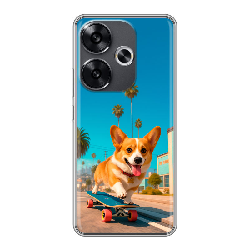 Силиконовый чехол на Xiaomi Redmi Turbo 3 с принтом Корги на скейте Силиконовый чехол на Xiaomi Redmi Turbo 3 с принтом Корги на скейте
