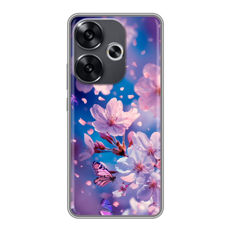 Силиконовый чехол на Xiaomi Redmi Turbo 3 с принтом цветы бабочки Силиконовый чехол на Xiaomi Redmi Turbo 3 с принтом цветы бабочки
