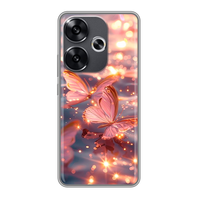 Силиконовый чехол на Xiaomi Redmi Turbo 3 с принтом бабочки розовые Силиконовый чехол на Xiaomi Redmi Turbo 3 с принтом бабочки розовые
