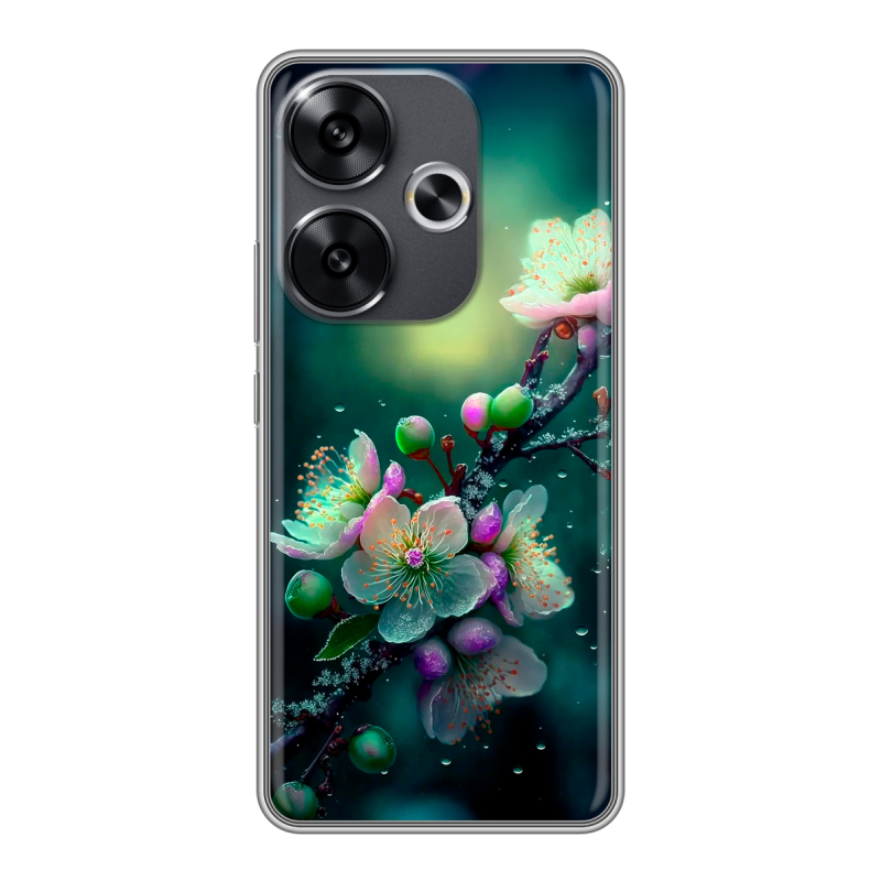 Силиконовый чехол на Xiaomi Redmi Turbo 3 с принтом Цветы и мрамор Силиконовый чехол на Xiaomi Redmi Turbo 3 с принтом Цветы и мрамор