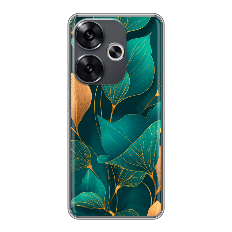 Силиконовый чехол на Xiaomi Redmi Turbo 3 с принтом Листья и золото Силиконовый чехол на Xiaomi Redmi Turbo 3 с принтом Листья и золото
