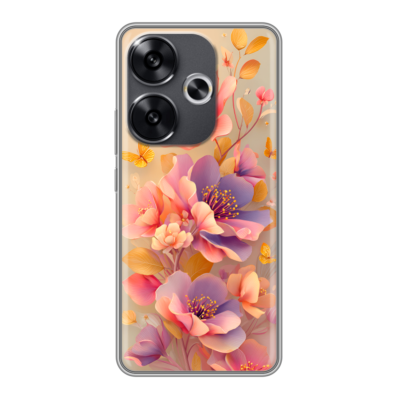 Силиконовый чехол на Xiaomi Redmi Turbo 3 с принтом Цветы и бабочки Силиконовый чехол на Xiaomi Redmi Turbo 3 с принтом Цветы и бабочки