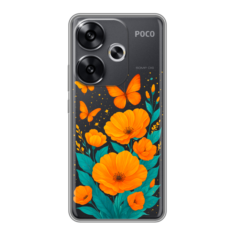Силиконовый чехол на Xiaomi Redmi Turbo 3 с принтом цветы бабочки Силиконовый чехол на Xiaomi Redmi Turbo 3 с принтом цветы бабочки