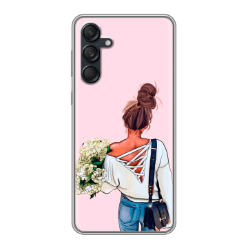 Силиконовый чехол на Samsung Galaxy M55 с принтом Девушка и букет Силиконовый чехол на Samsung Galaxy M55 с принтом Девушка и букет
