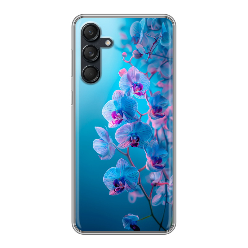 Силиконовый чехол на Samsung Galaxy M55 с принтом голубые орхидеи Силиконовый чехол на Samsung Galaxy M55 с принтом голубые орхидеи