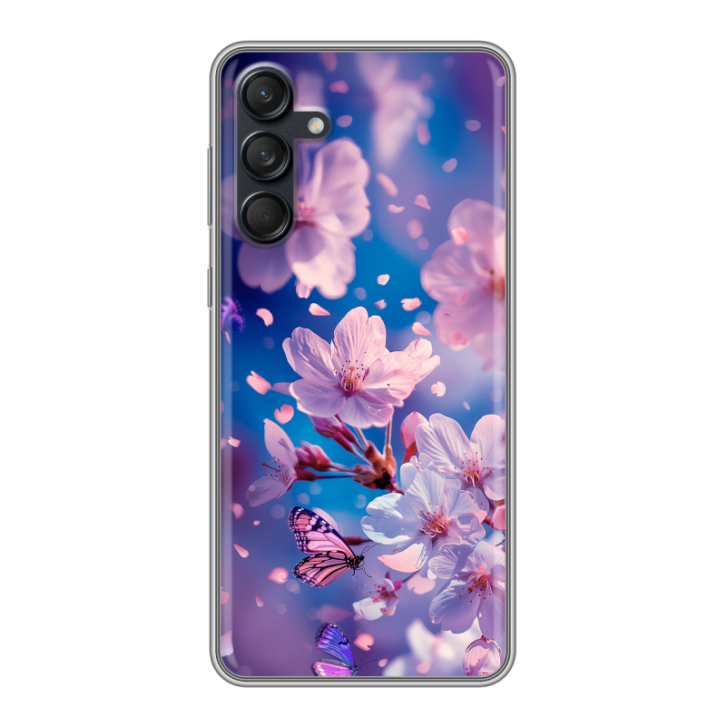 Силиконовый чехол на Samsung Galaxy M55 с принтом цветы бабочки Силиконовый чехол на Samsung Galaxy M55 с принтом цветы бабочки